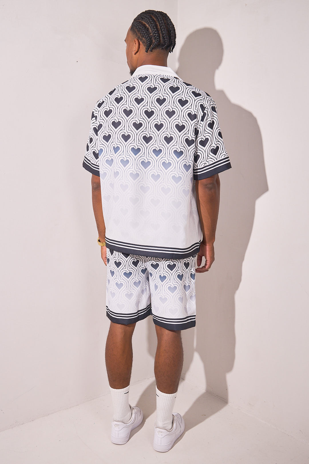 Ensembles 2 pièces imprimé cœurs chemise + short noir et blanc