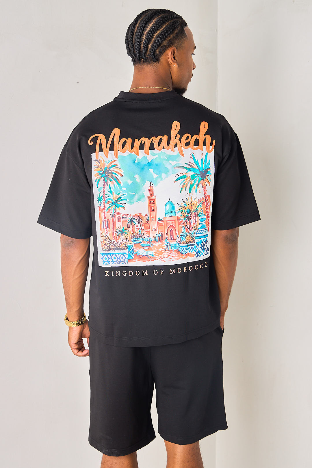 Ensemble 2 pièces noir et orange tee-shirt + short "Marrakech"