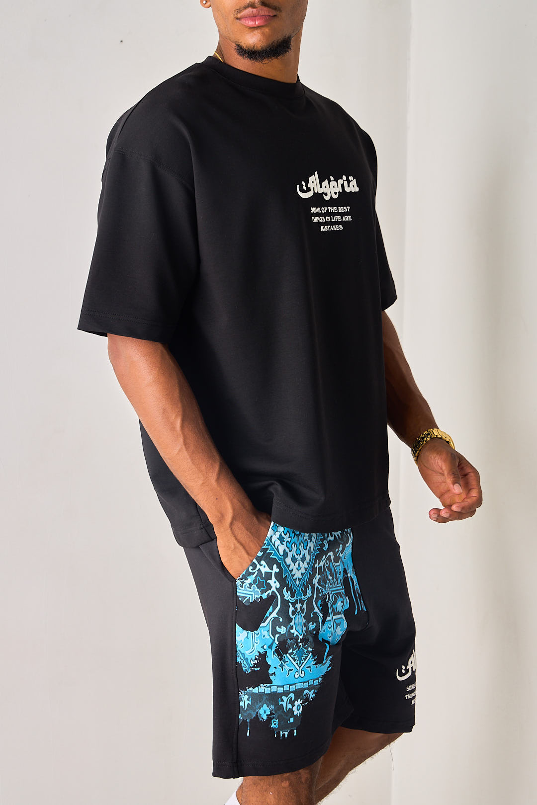 Ensemble 2 pièces noir tee-shirt + short "Algeria"