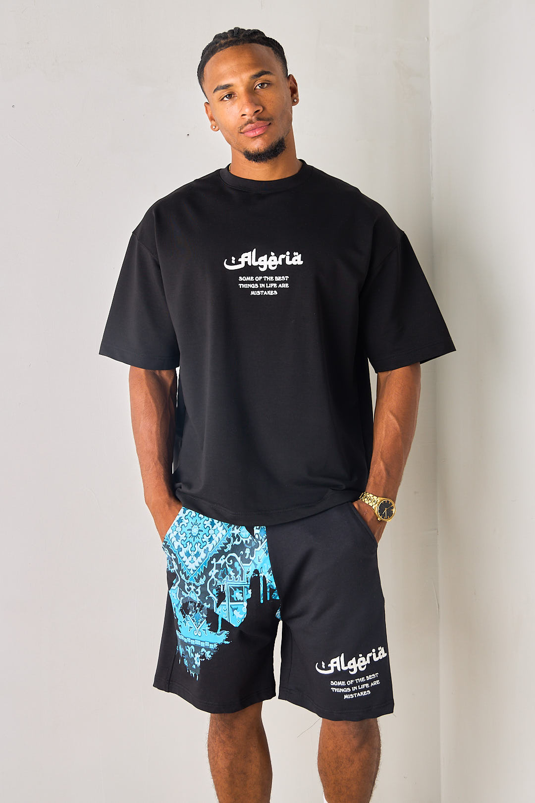 Ensemble 2 pièces noir tee-shirt + short "Algeria"