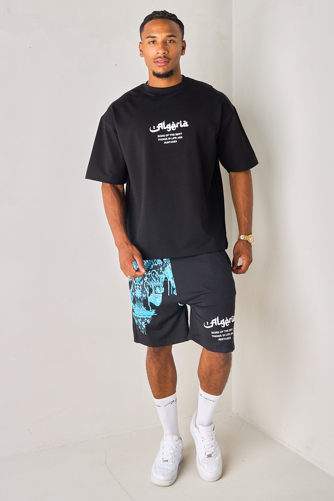 Ensemble 2 pièces noir tee-shirt + short "Algeria"