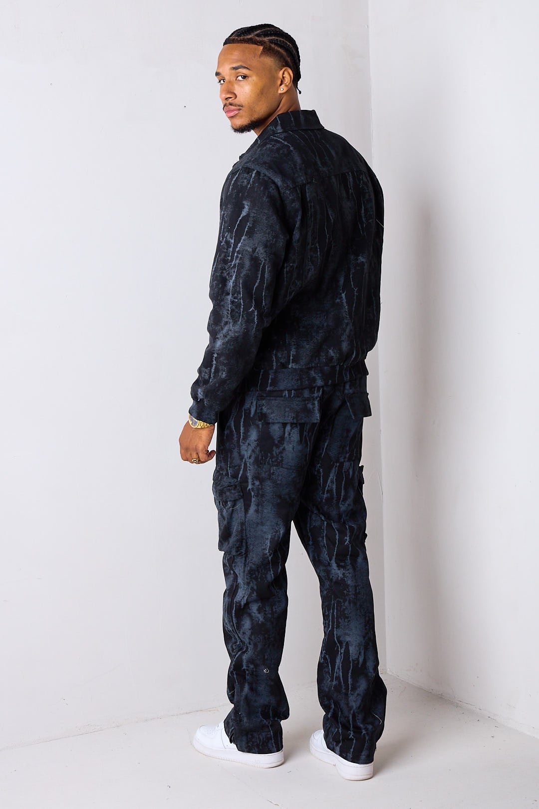 Ensemble 2 pièces effet marbré délavé veste + pantalon noir