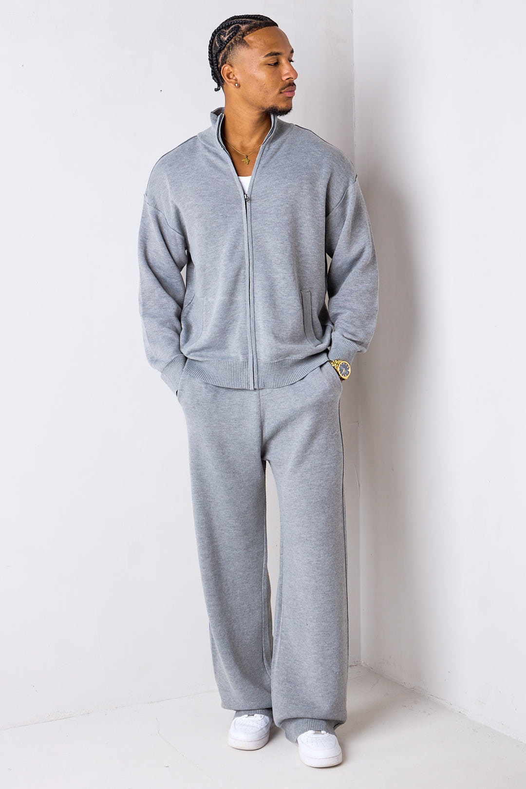 Ensemble 2 pièces gris gilet + jogging coupe droite