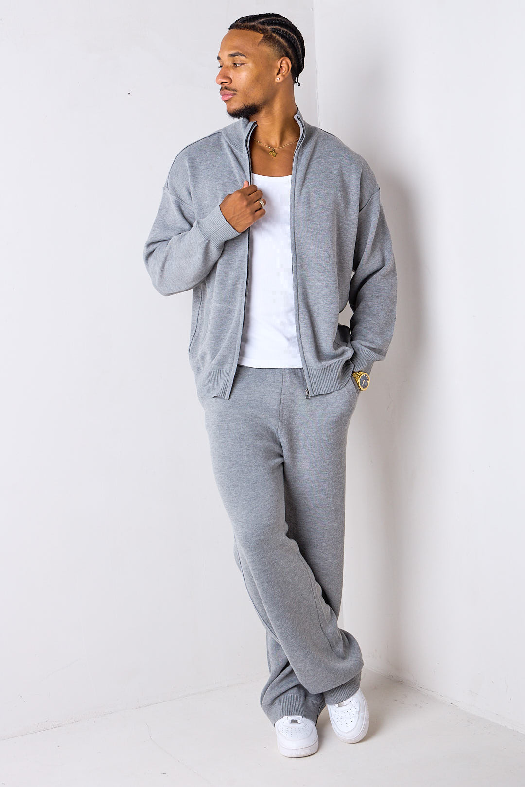 Ensemble 2 pièces gris gilet + jogging coupe droite