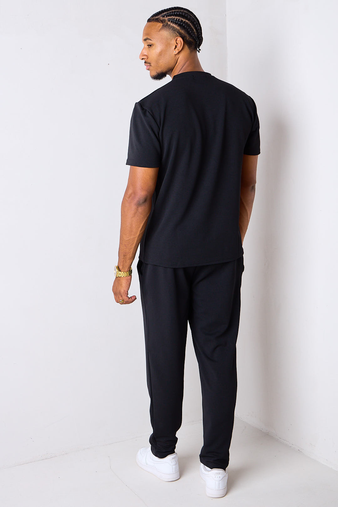 Ensemble 2 pièces noir en maille piquée haut + pantalon