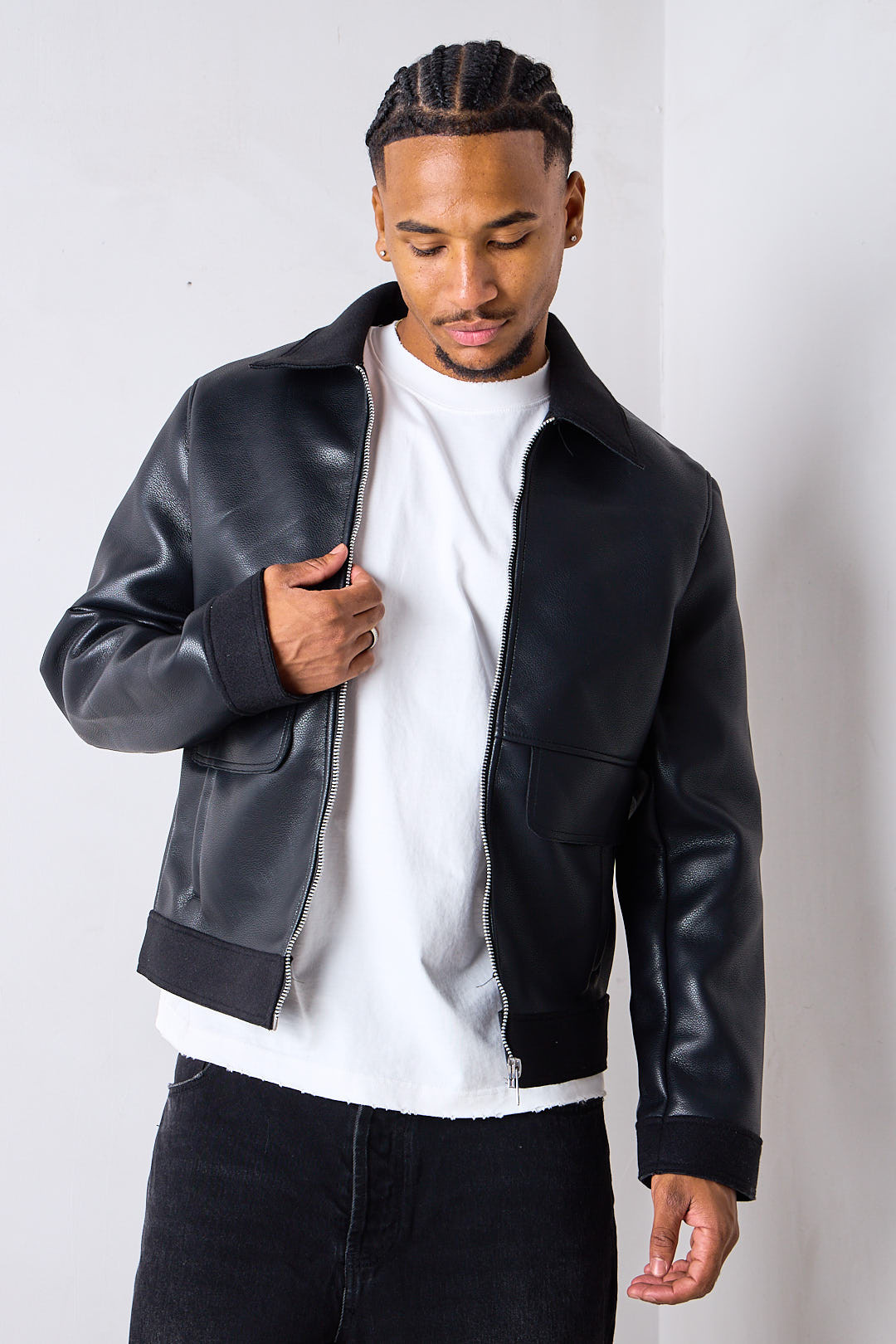 Veste en cuir noire doublée polaire