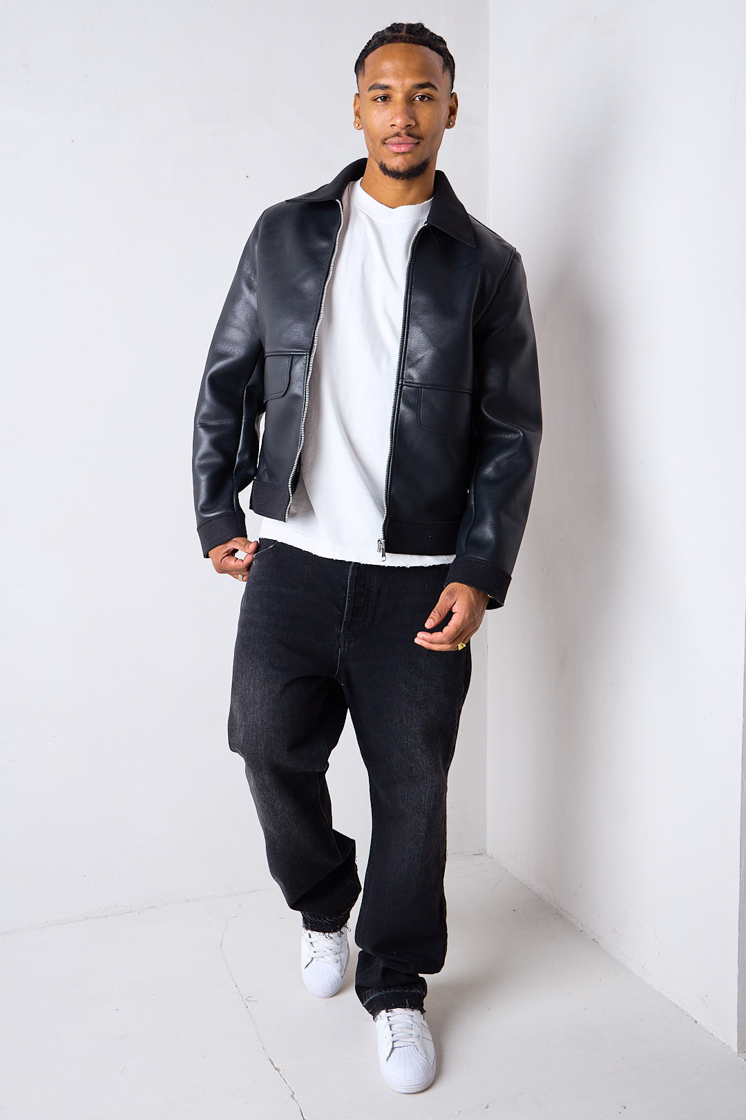 Veste en cuir noire doublée polaire