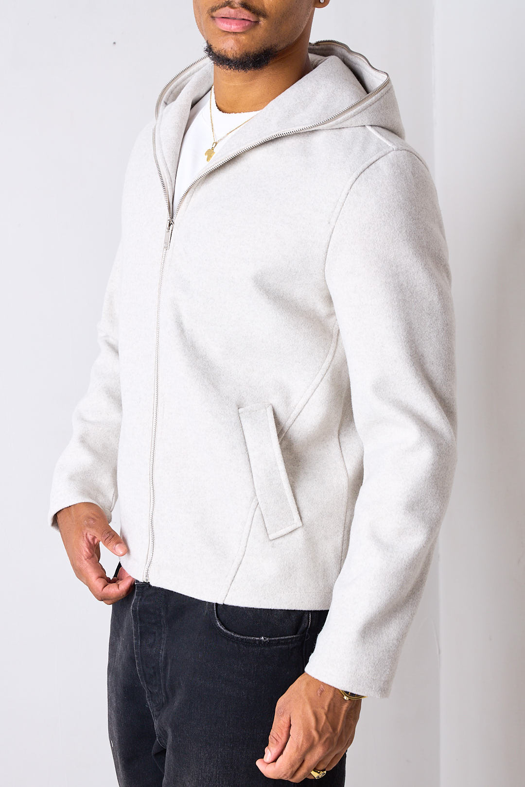 Veste beige clair zippée en polaire lisse