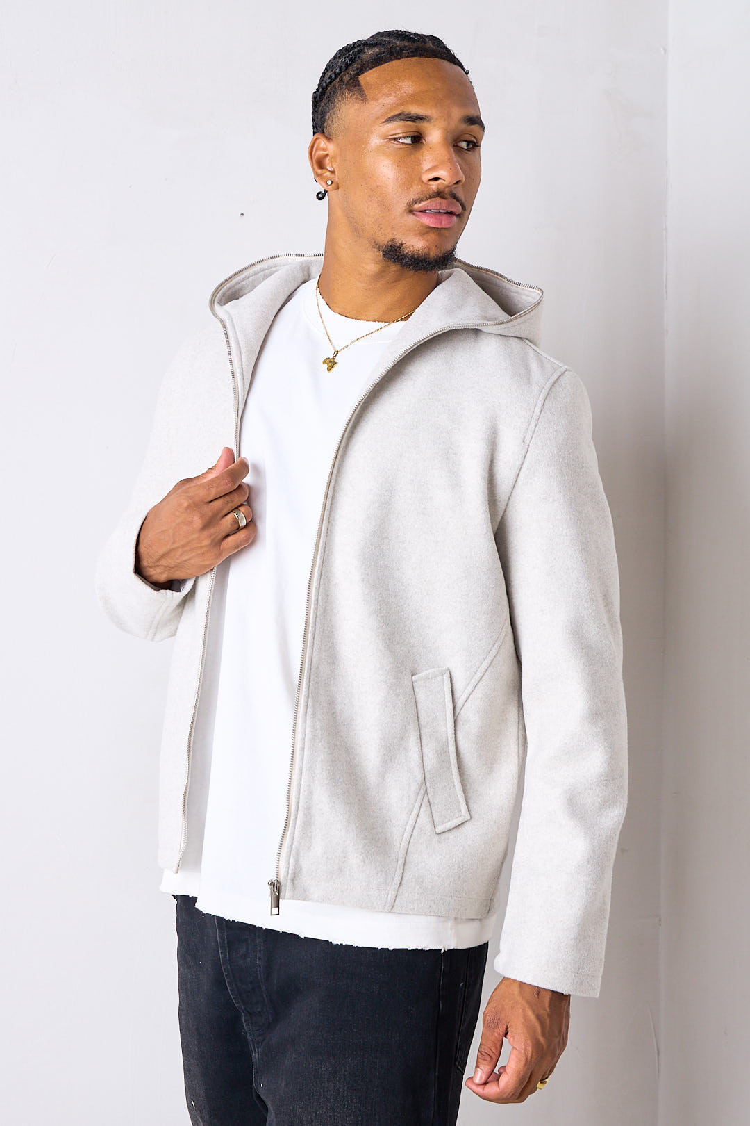 Veste beige clair zippée en polaire lisse