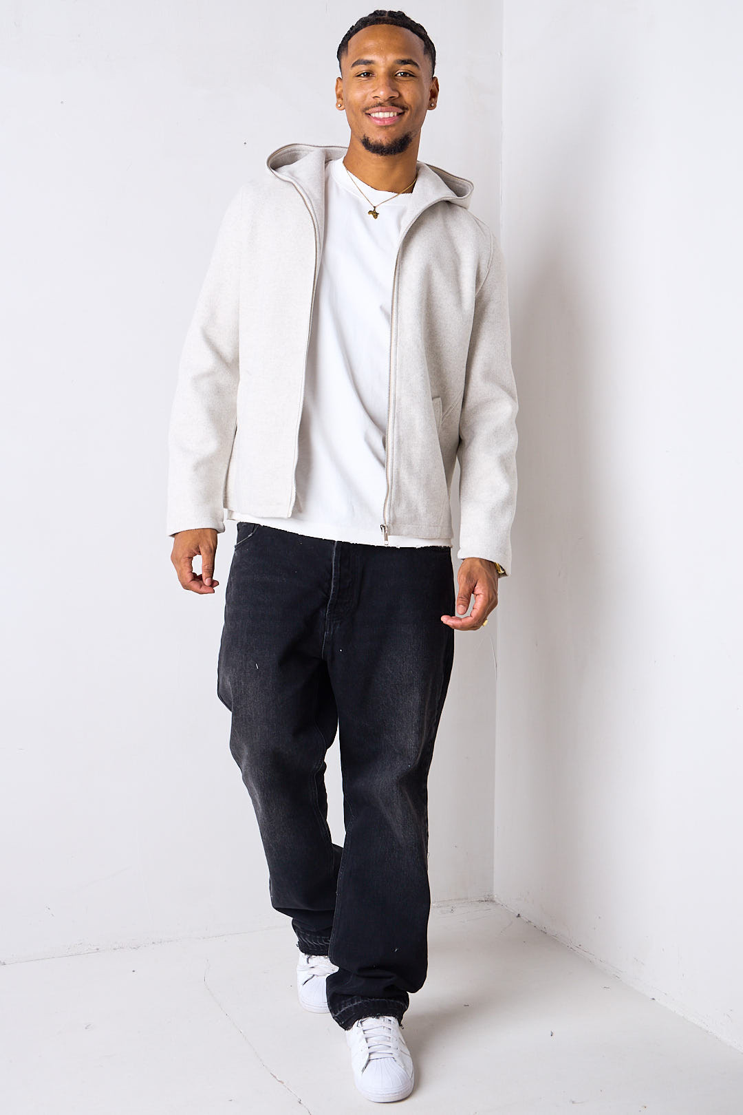 Veste beige clair zippée en polaire lisse