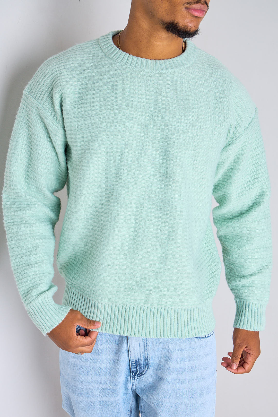 Pull vert clair en maille texturée