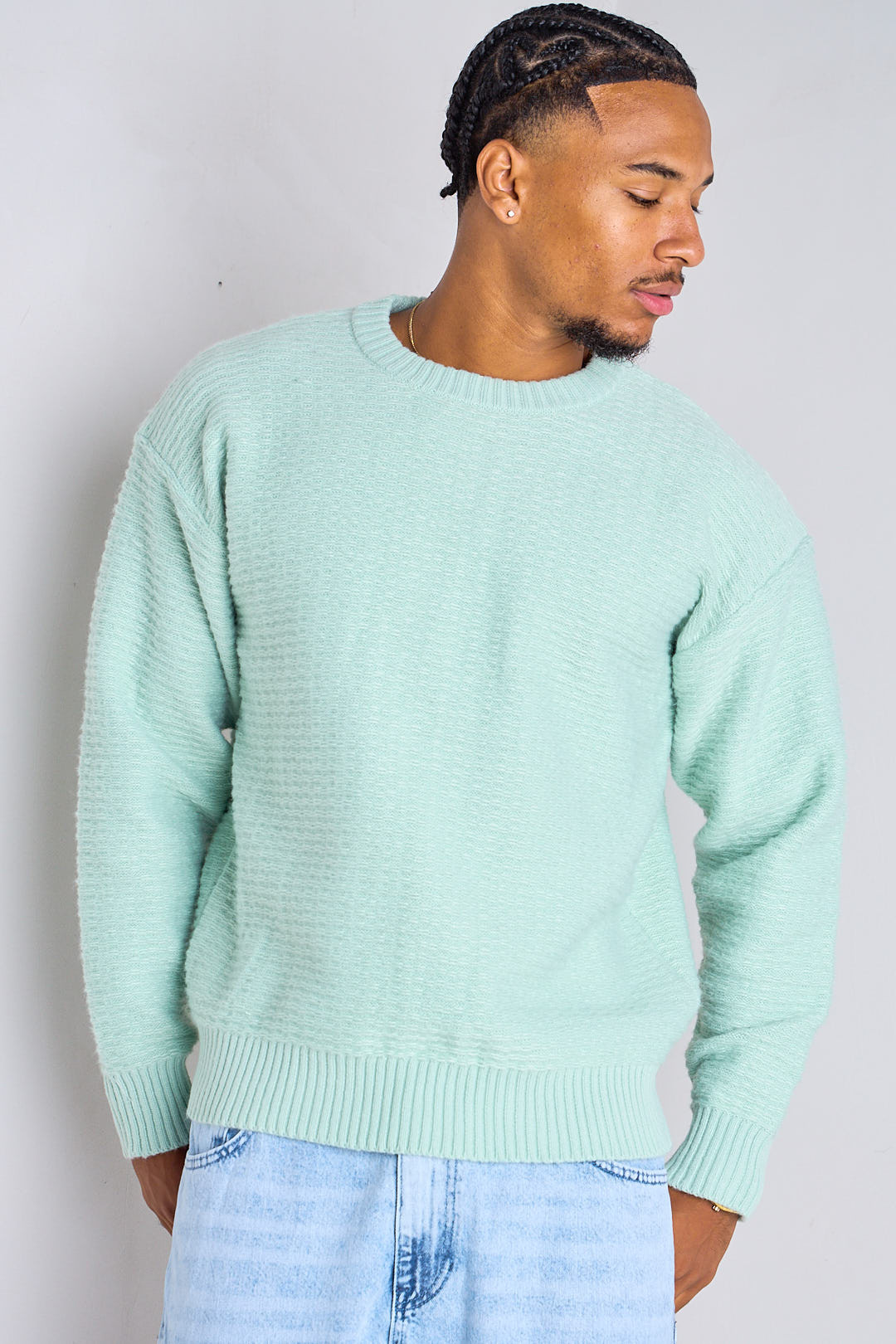 Pull vert clair en maille texturée