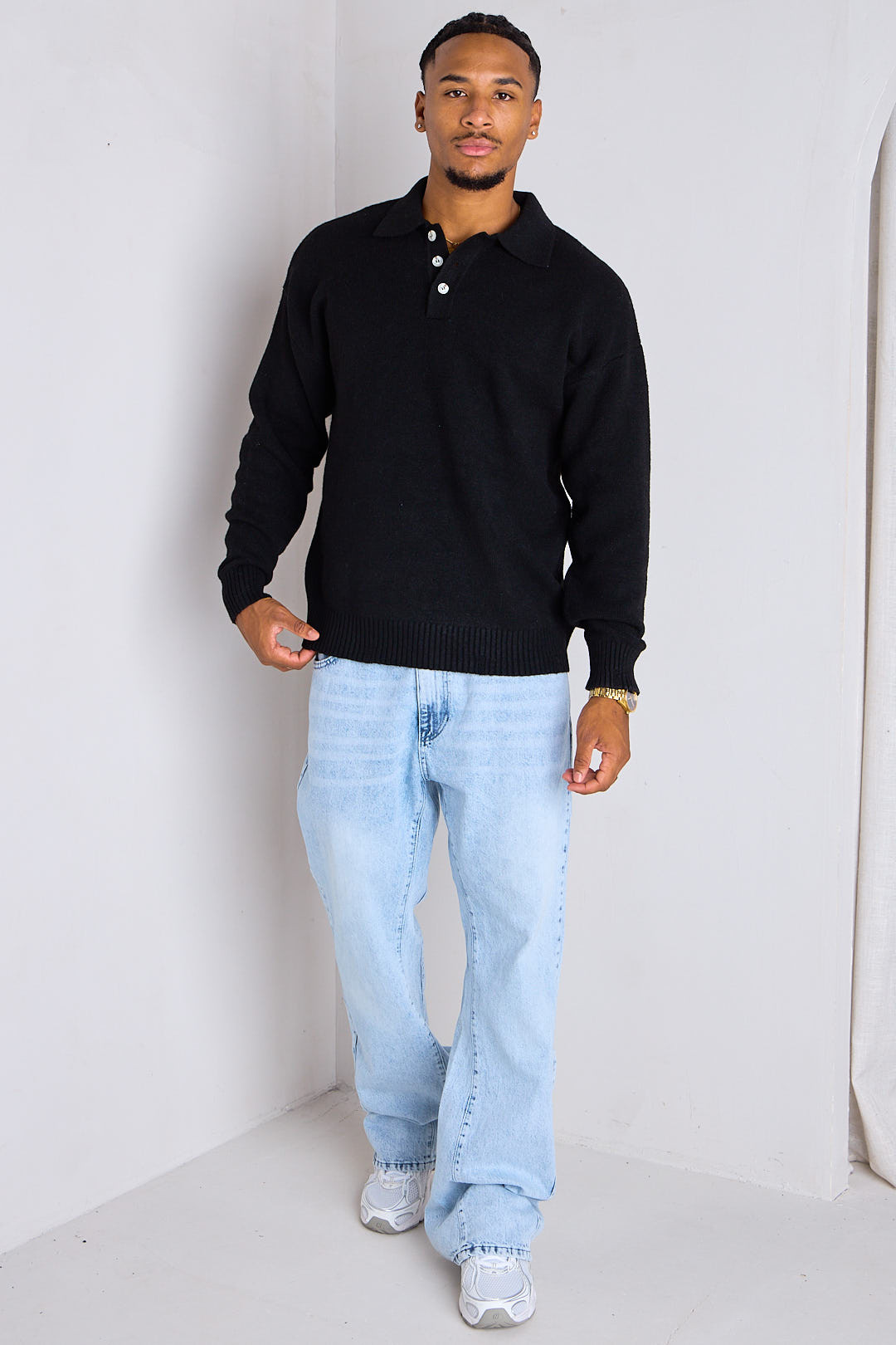 Pull en laine noir à col chemise