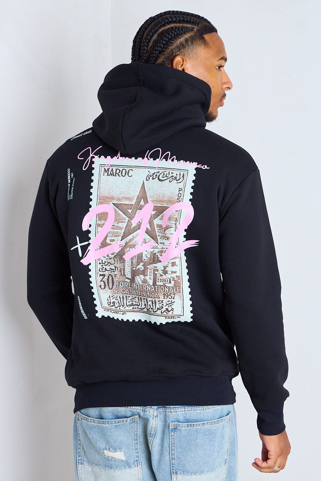 Sweat à capuche noir imprimé "212 Kingdom of Morocco"