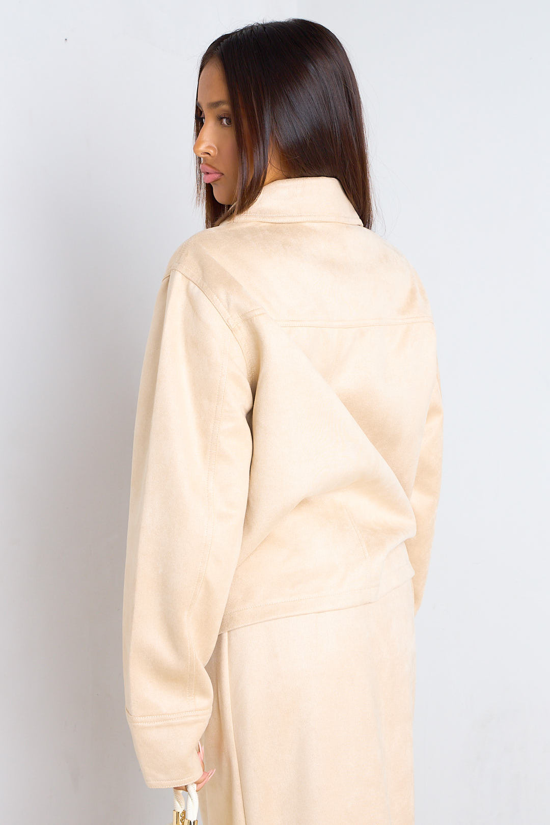 Veste courte texture daim beige
