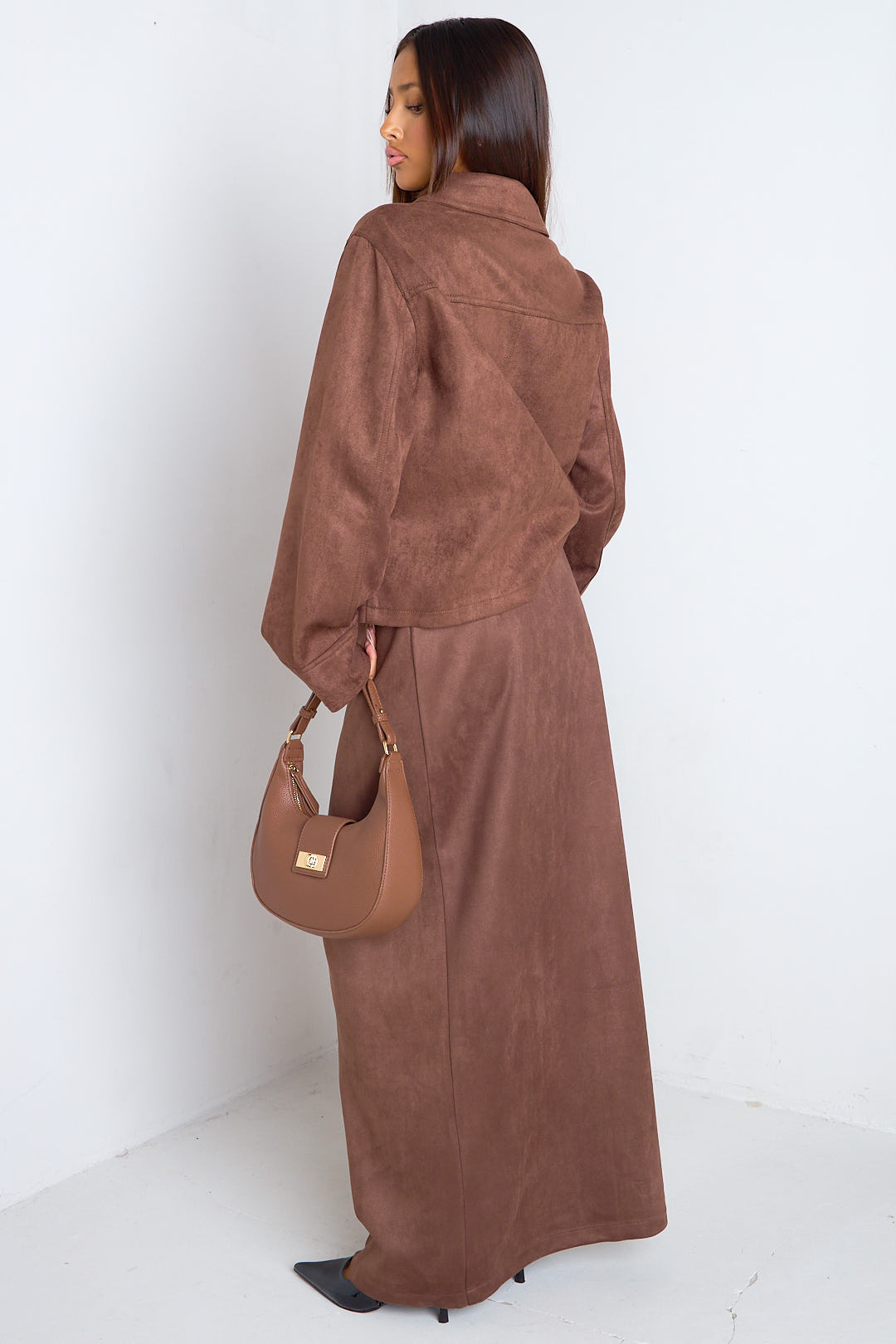 Veste courte texture daim marron