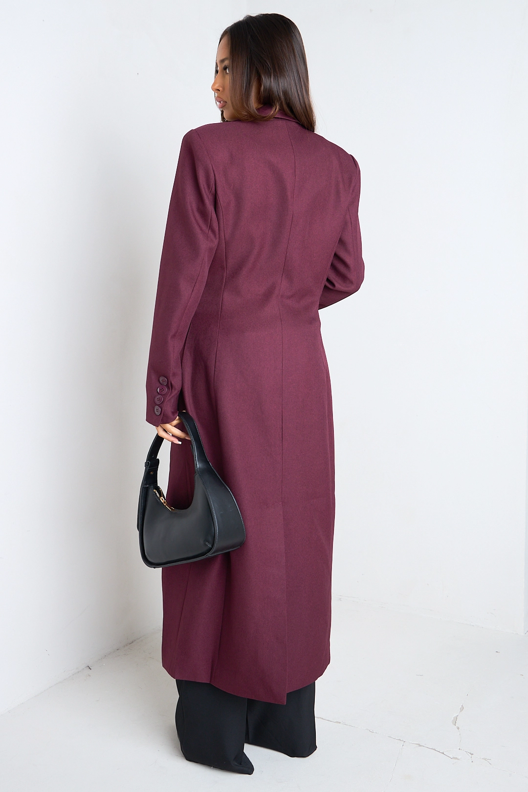 Manteau style blazer long cintré bordeaux