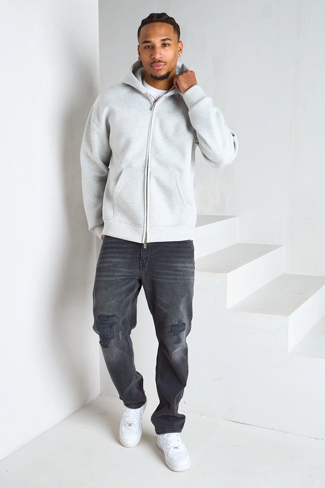 Veste à capuche manches longues gris clair