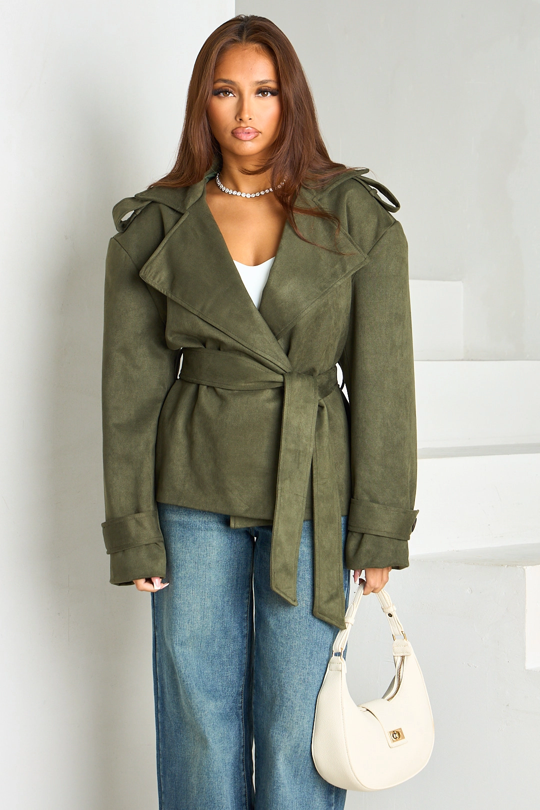 Veste kaki style blazer effet daim