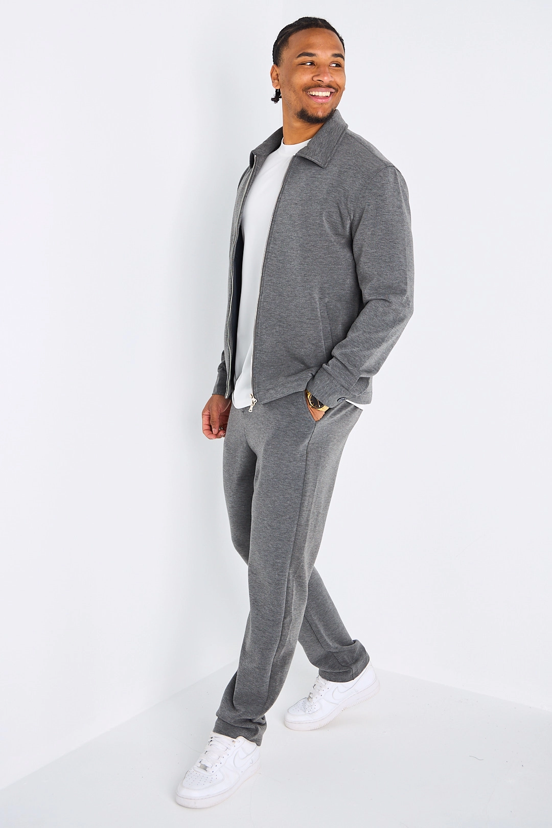 Ensemble 2 pièces : veste + pantalon doux gris foncé