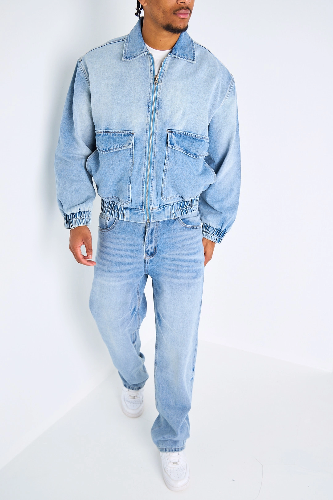 Ensemble 2 pièces veste + jean bleu clair