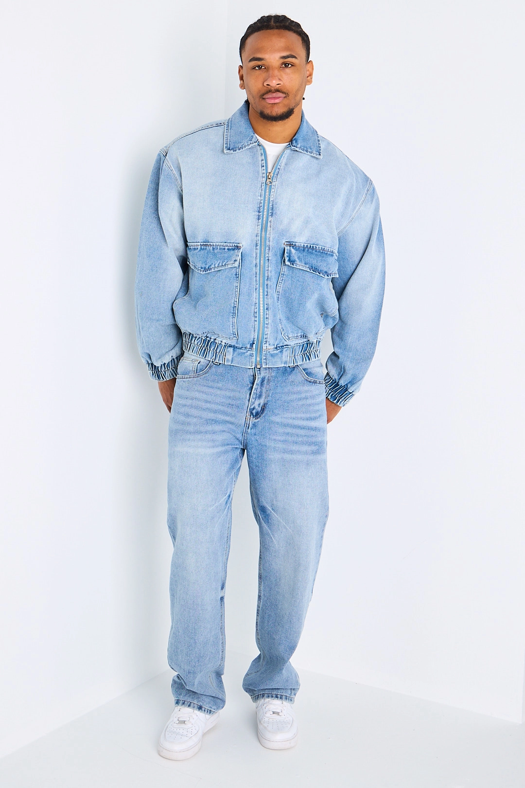 Ensemble 2 pièces veste + jean bleu clair