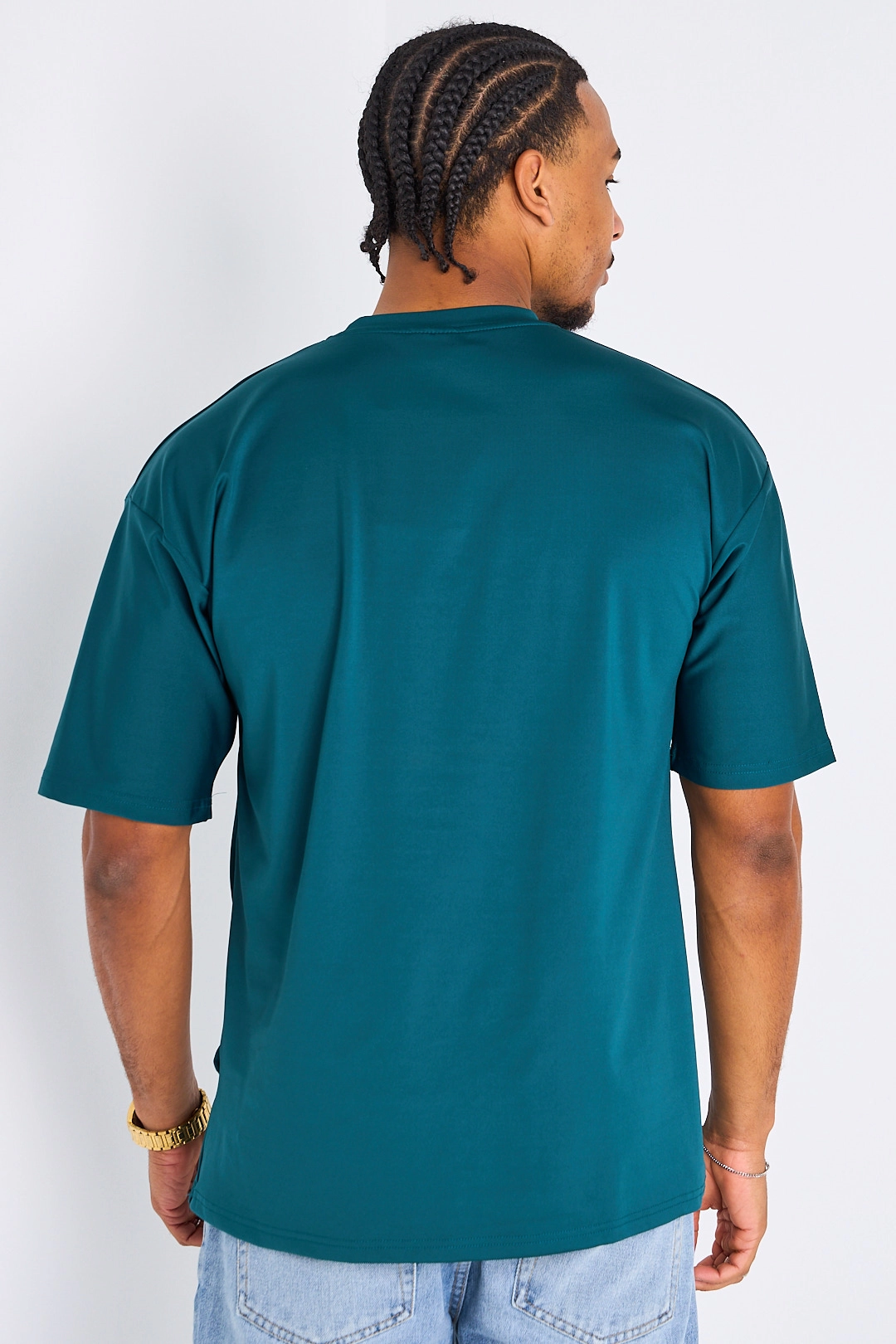 T-shirt manches courtes à inscriptions sur la poitrine bleu canard
