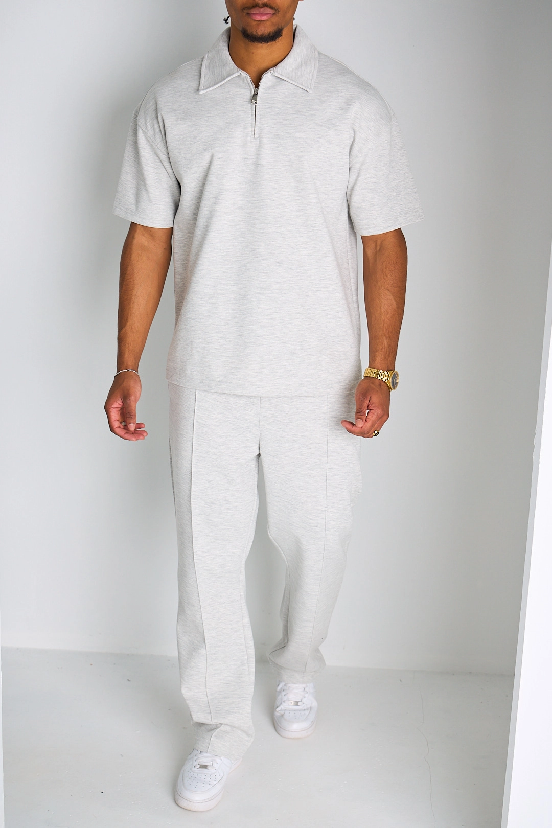 Ensemble 2 pièces : polo zippé + jogging gris