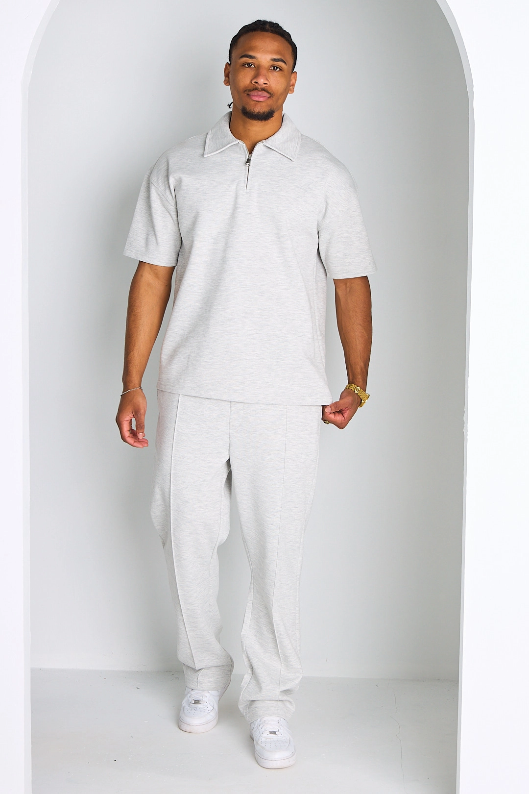 Ensemble 2 pièces : polo zippé + jogging gris