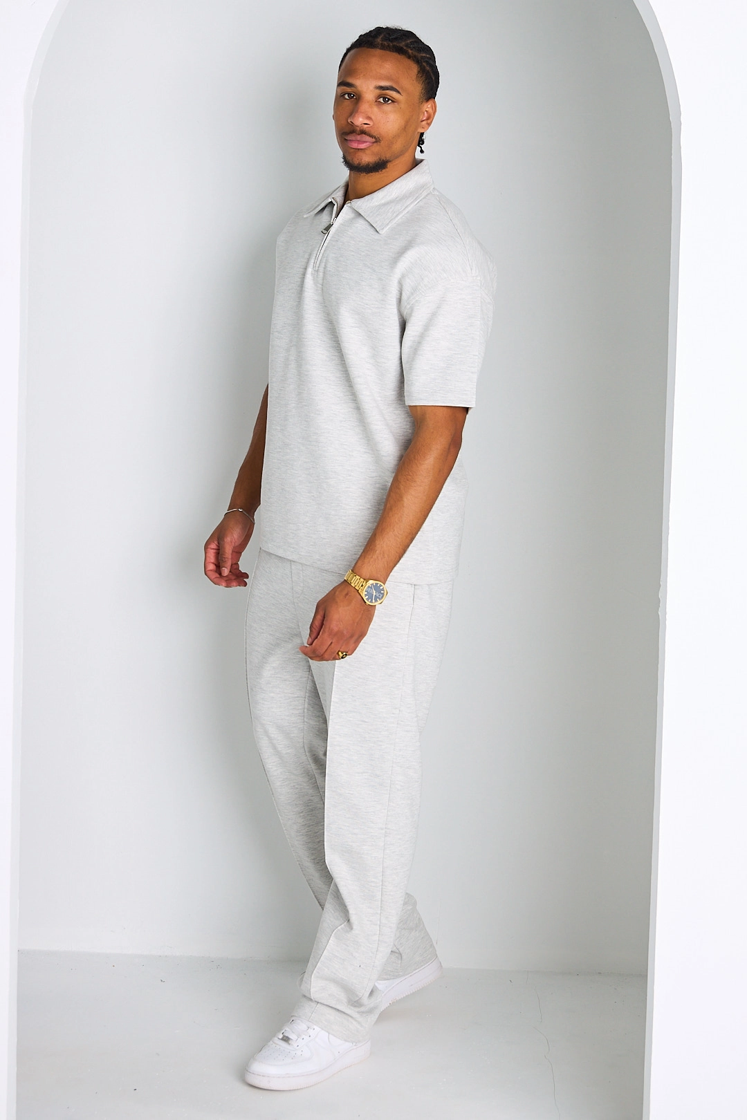Ensemble 2 pièces : polo zippé + jogging gris