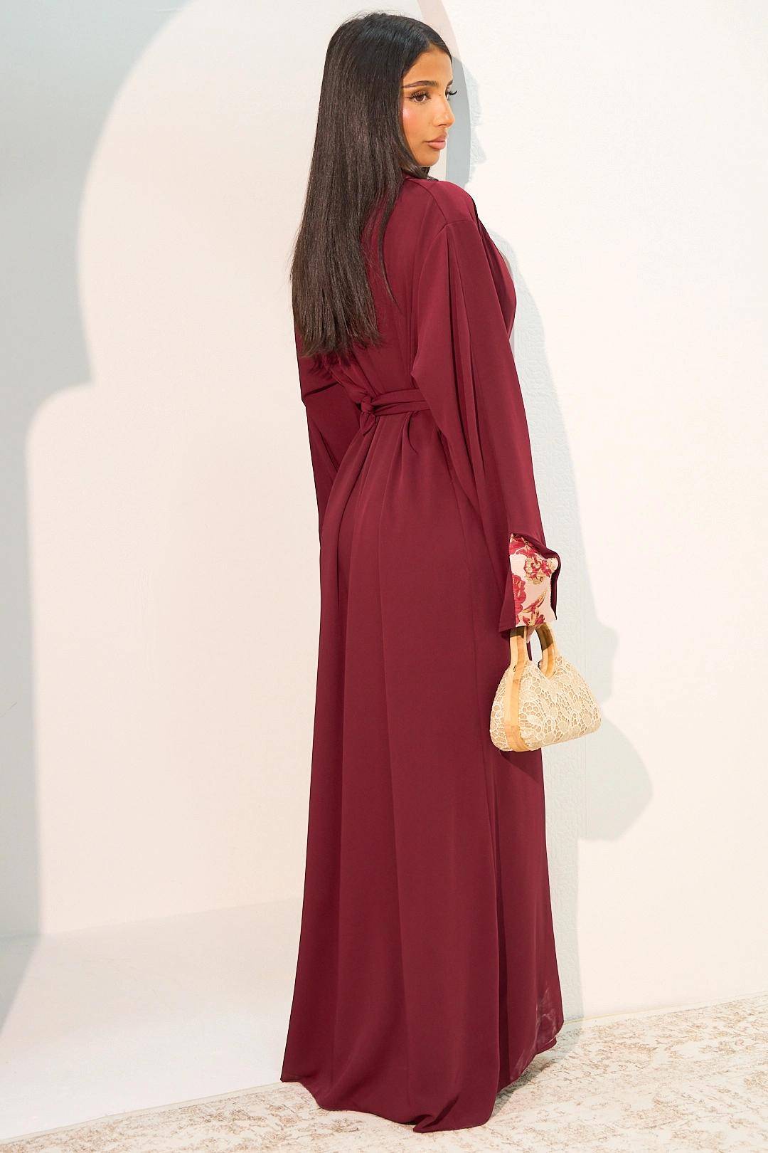 Ensemble deux pièces robe + kimono bordeaux