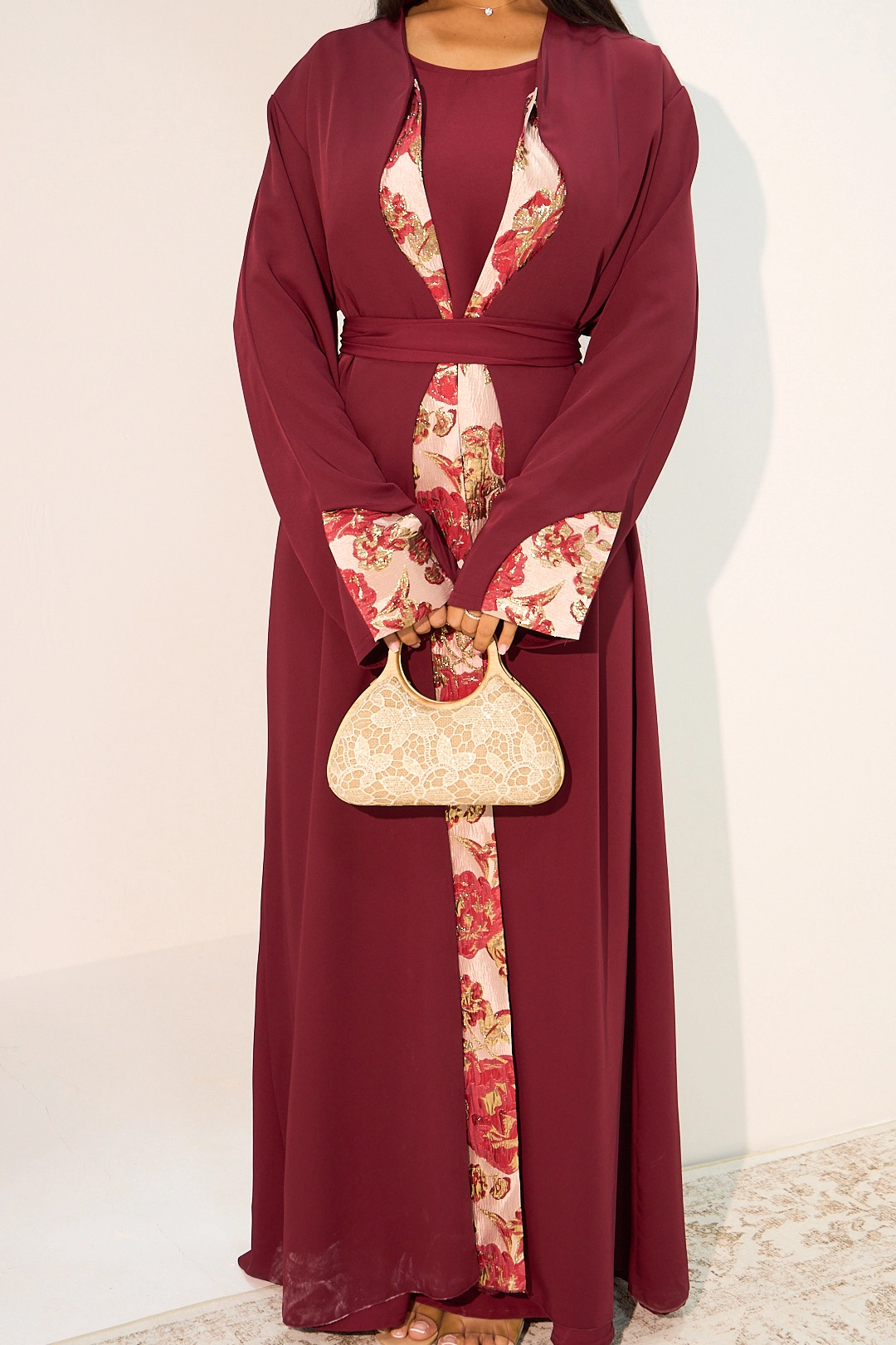 Ensemble deux pièces robe + kimono bordeaux