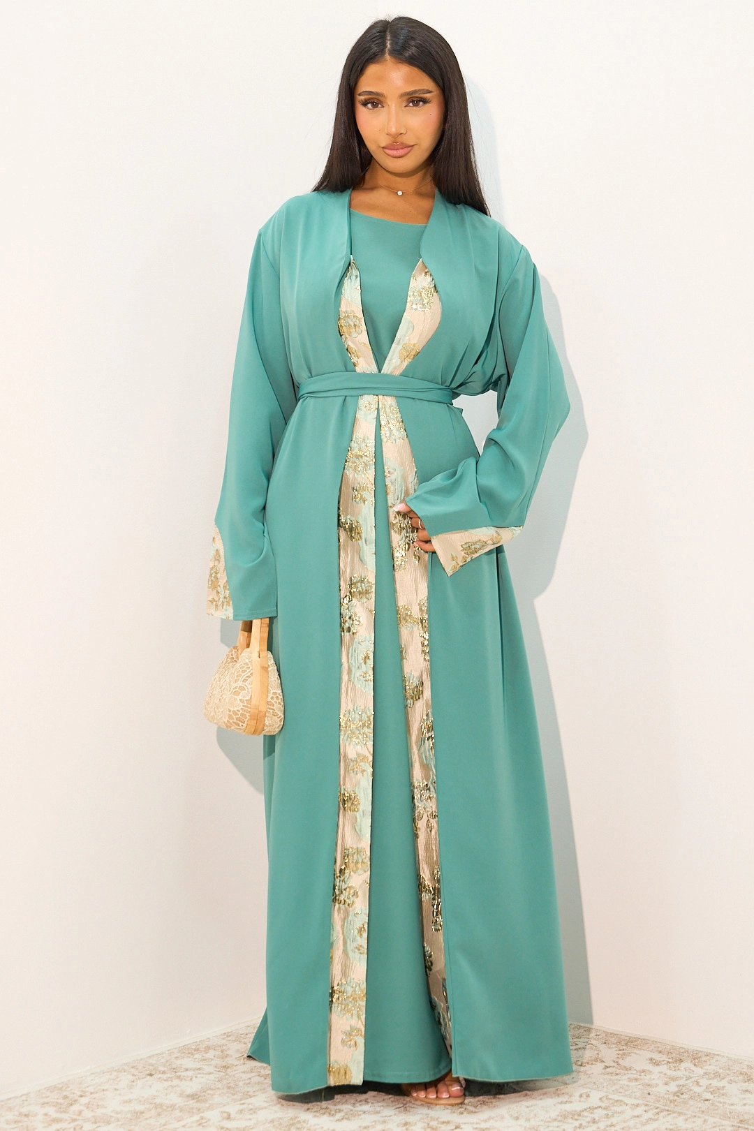 Ensemble deux pièces robe + kimono vert