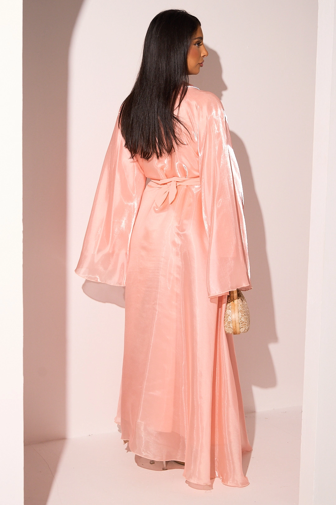 Kimono avec intérieur effet satiné et voile corail