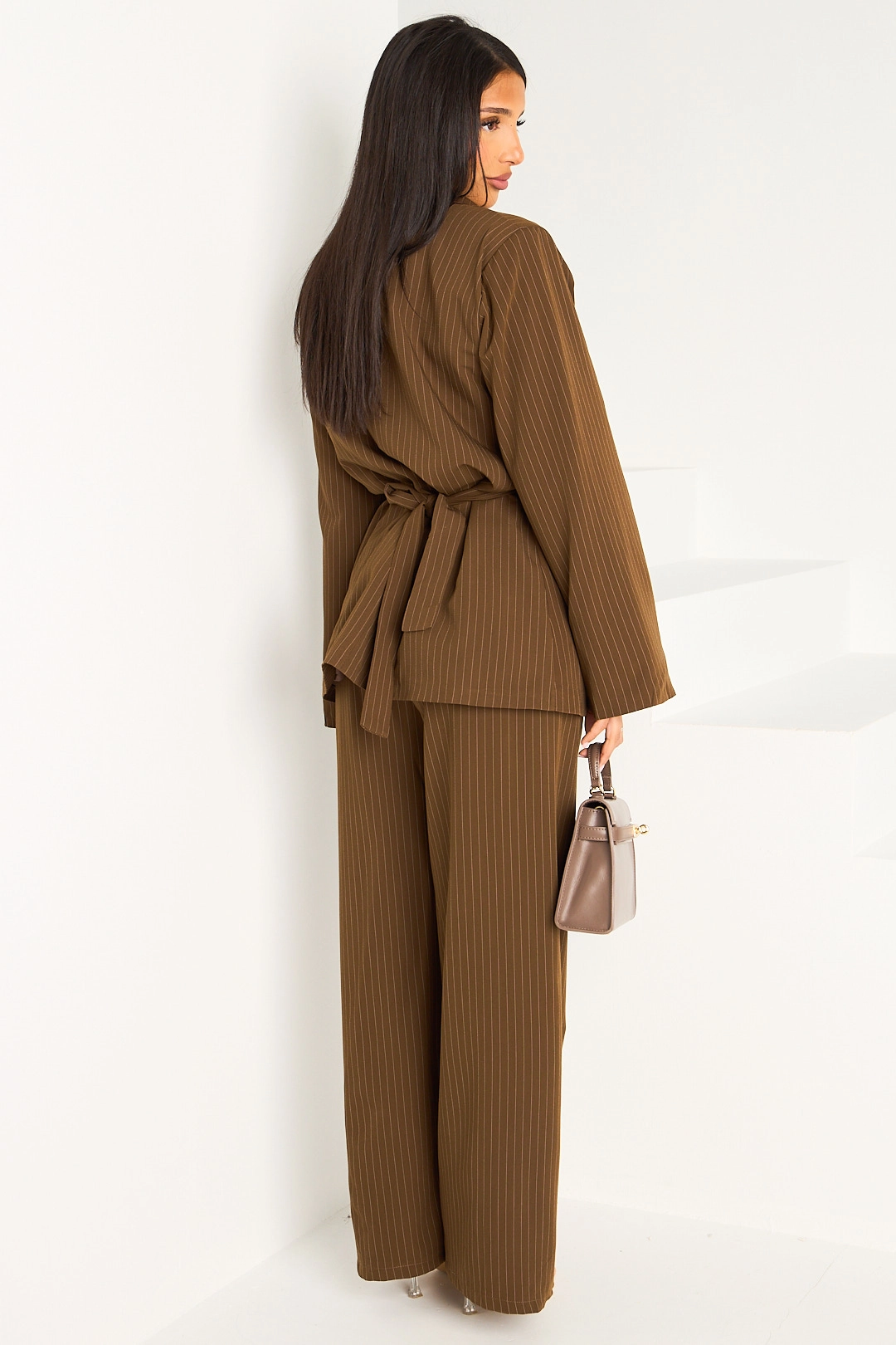 Ensemble 2 pièces : blazer + pantalon à rayures marron