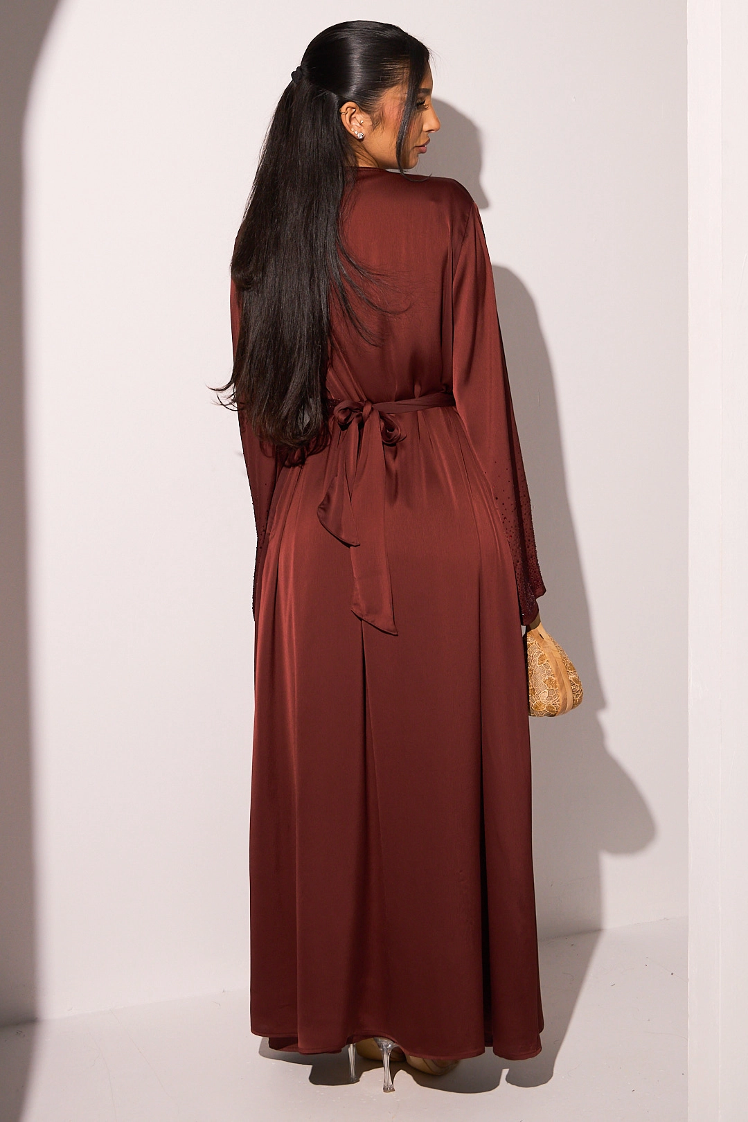 Ensemble couleur brique robe + kimono à strass