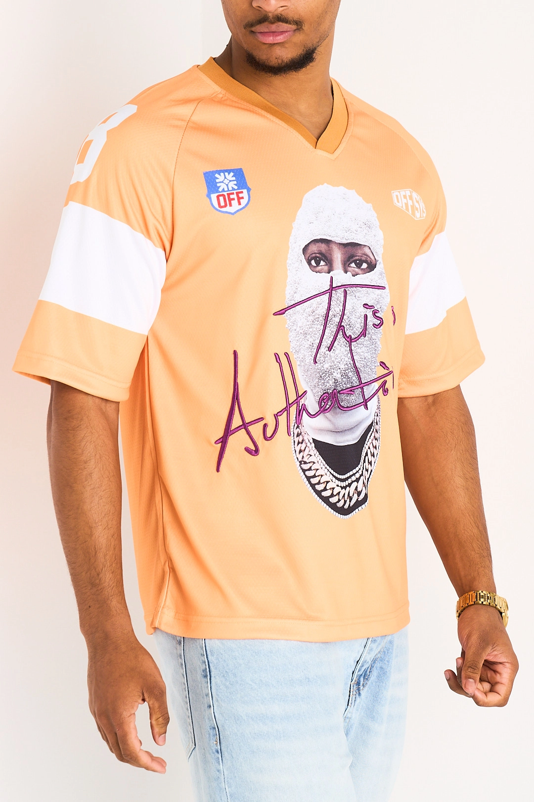 Tee-shirt orange à illustration et broderie