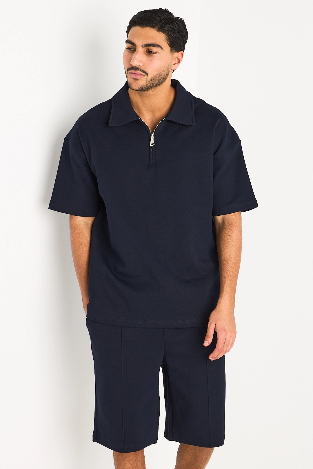 Ensemble bleu marine haut col rabat + short