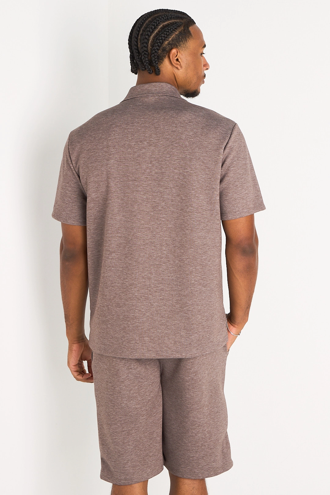 Ensemble 2 pièces : chemise à boutons + short marron