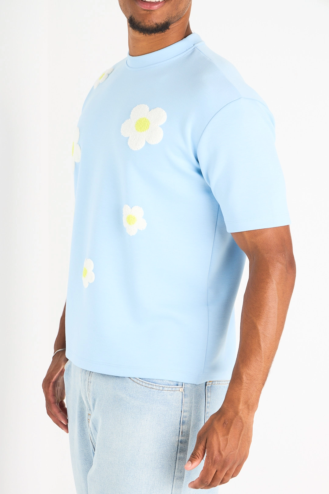 T-shirt à imprimé marguerite bleu