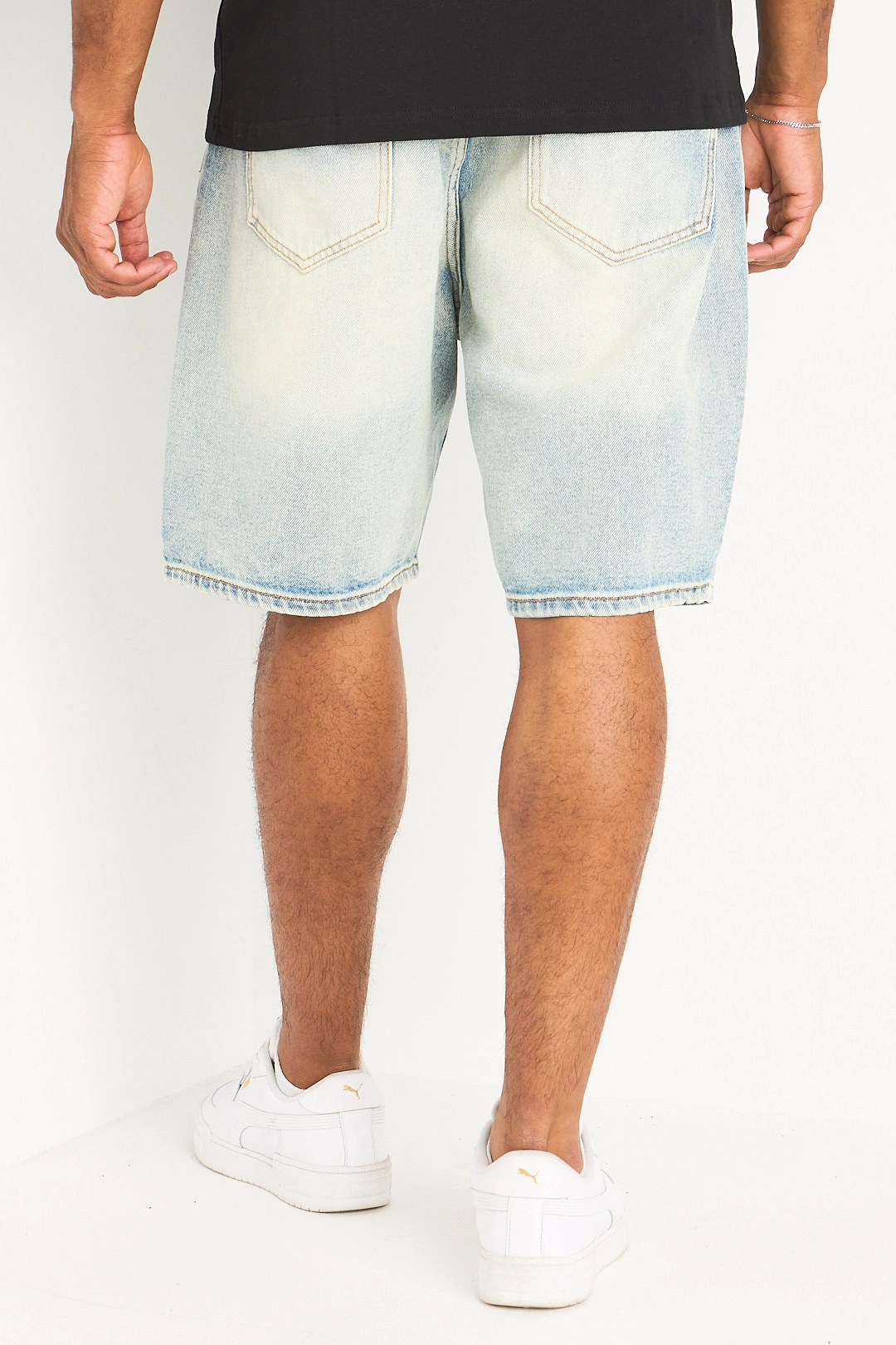 Short en Jean bleu effet délavé et bicolore
