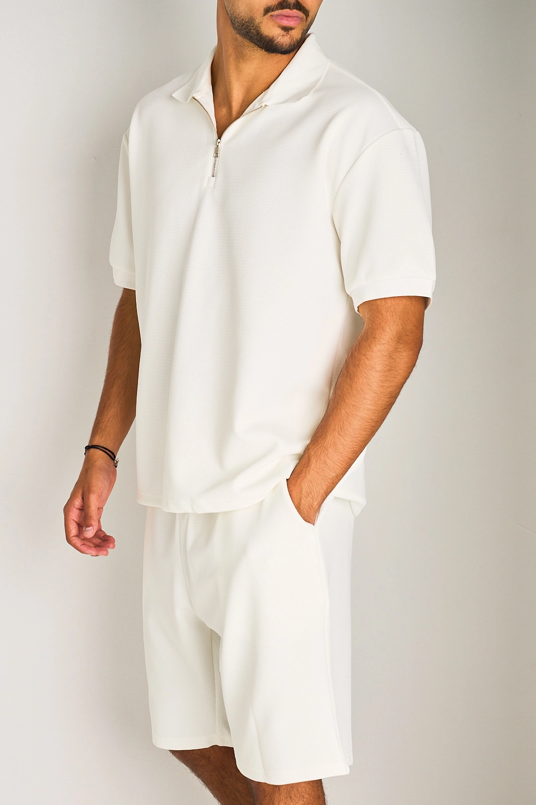 Ensemble deux pièces blanc haut + short à effet gaufré