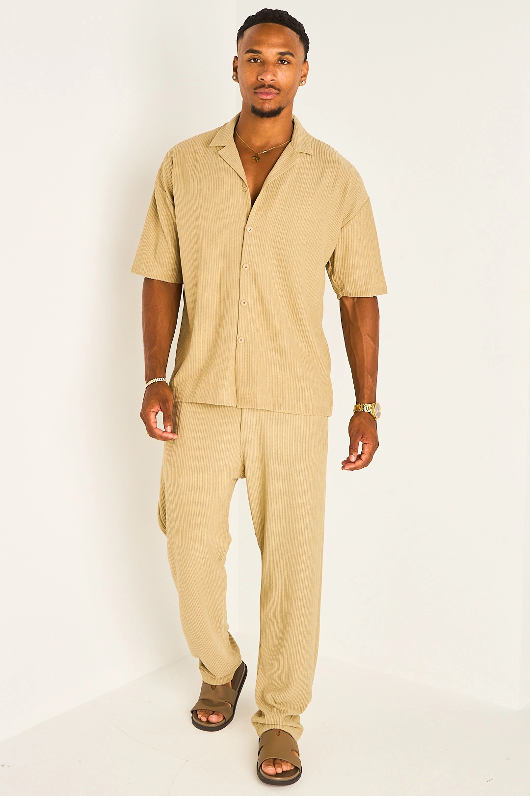 Ensemble 2 pièces chemise + pantalon côtelé kaki