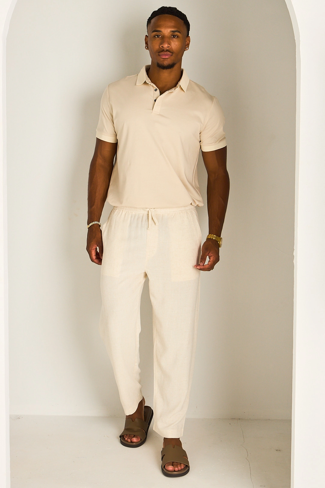 Pantalon en lin fluide beige