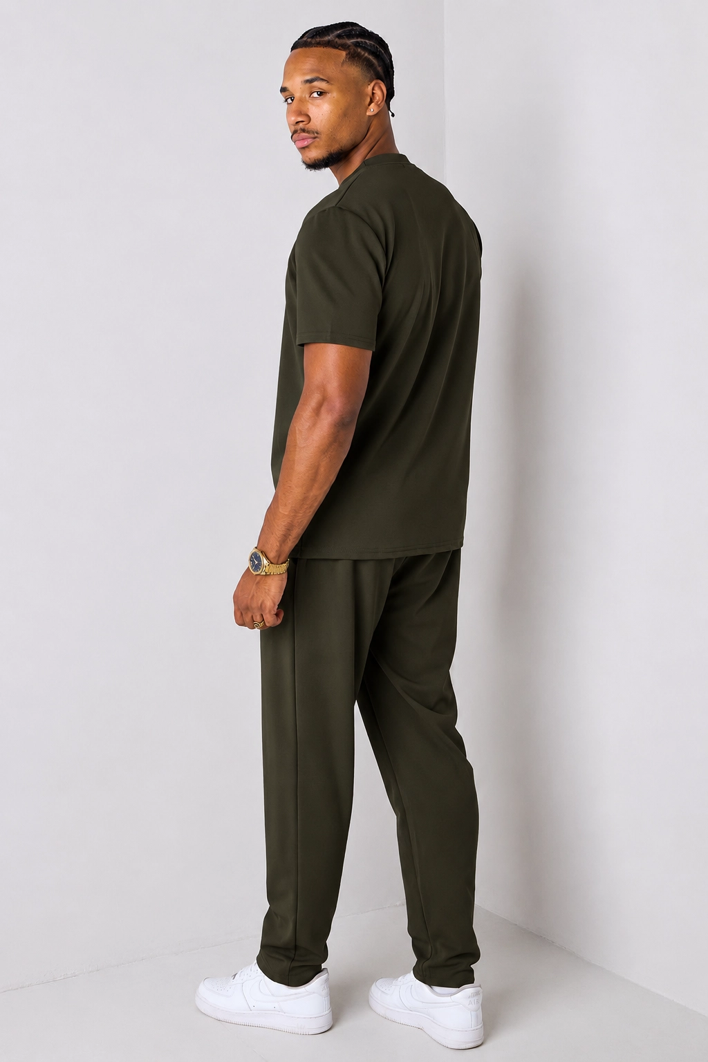 Ensemble 2 pièces vert foncé en maille piquée haut + pantalon