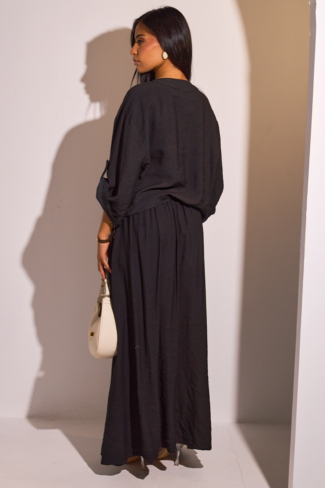 Ensemble 2 pièces noir en lin blouse + jupe