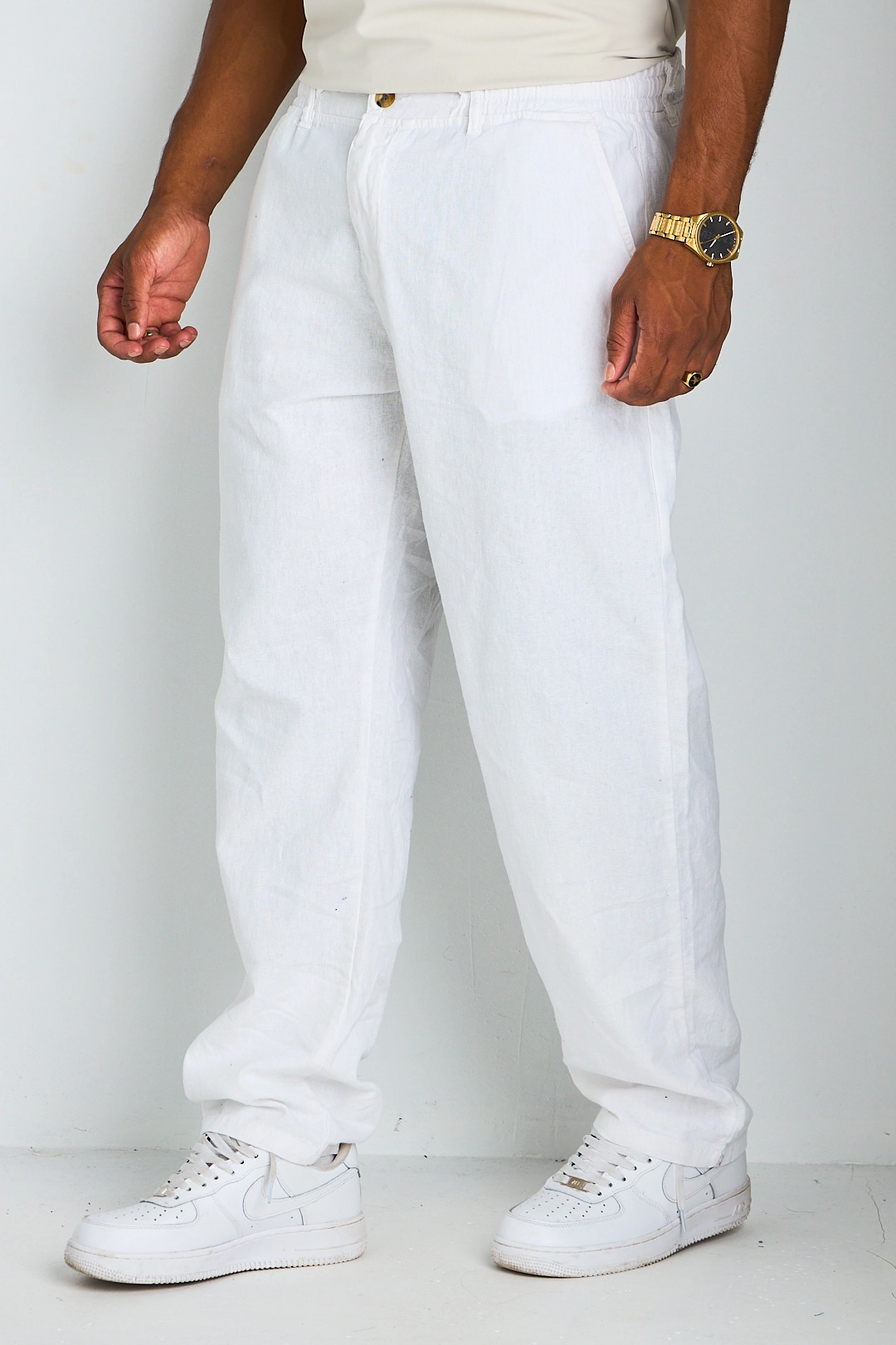 Pantalon blanc effet lin à coupe droite