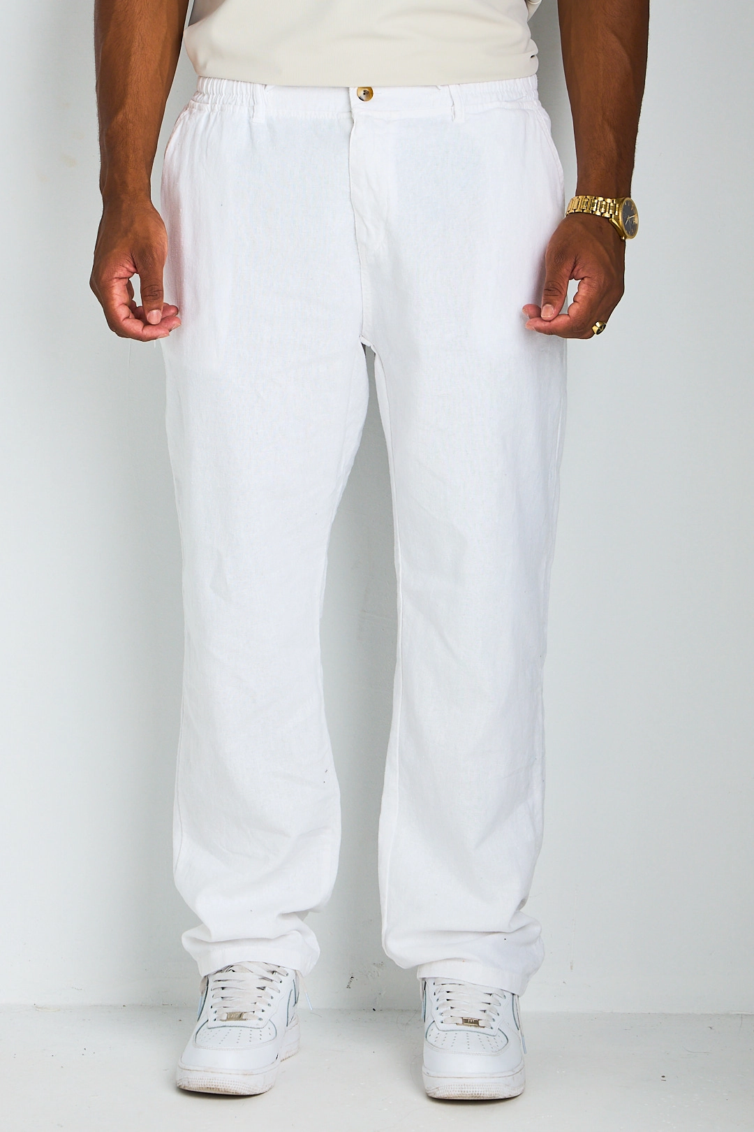 Pantalon blanc effet lin à coupe droite