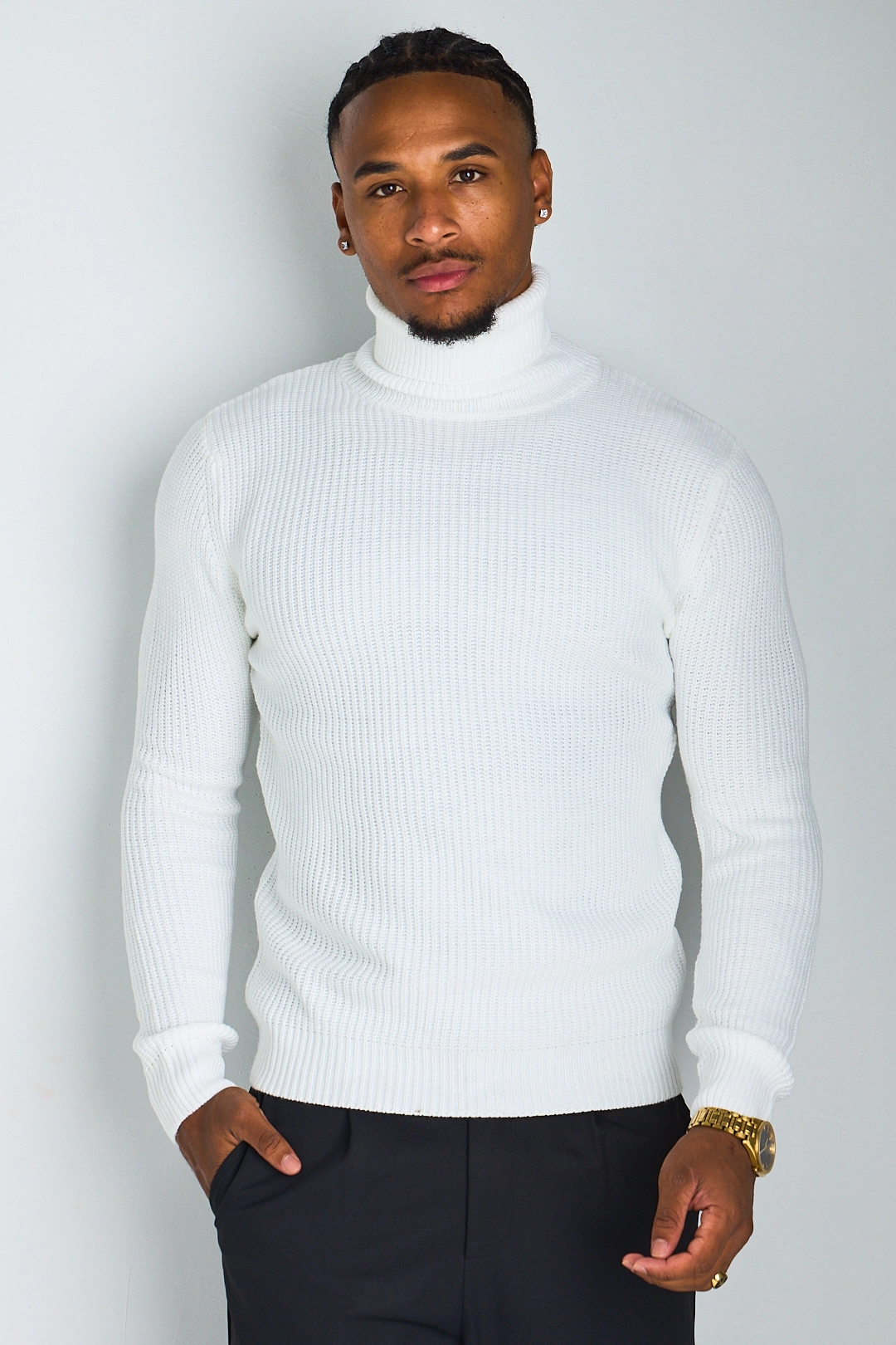 Pull blanc à col roulé