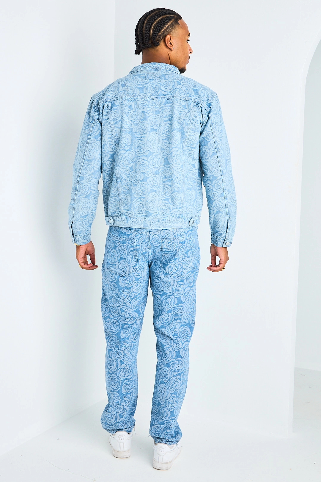Ensemble 2 pièces veste + jean à motif rose bleu clair